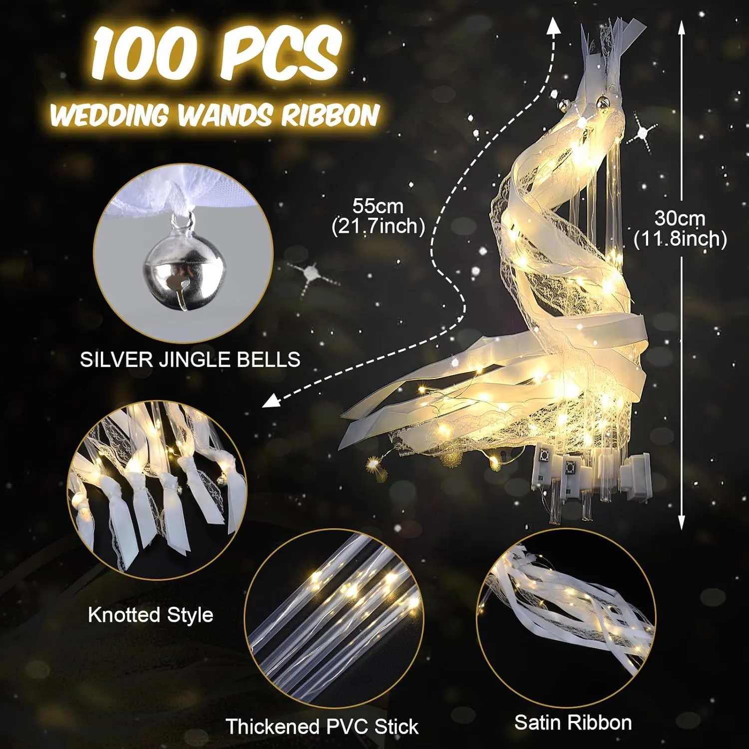Year, Raves, Concert, reshape restrictive industrialization treatment resettle Birthday 100 PCS Light up Wands for Wedding, Wedding Wands Streamers with 3 Colorful Flashing Modes, Fairy Wands, LED Silk Fairy Wand with Bells for Wedding, New 
