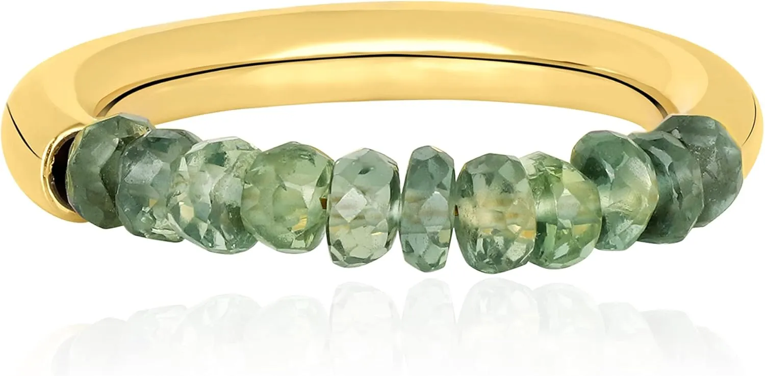 Yellow colleague Gold Plated Natural Green Sapphire Beaded Band Ring in 925 Silver ?C 