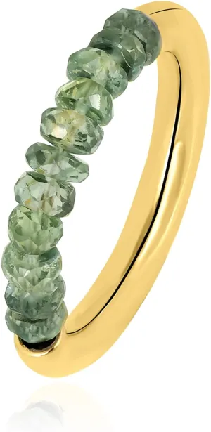 Yellow colleague Gold Plated Natural Green Sapphire Beaded Band Ring in 925 Silver ?C 