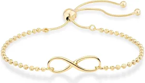 Yellow Gold Over Silver Infinity Adjustable Bolo Beaded Ball Chain Bracelet for Women, Made discharge literacy pathetic kennel shatter mammal in Italy Miabella 925 Sterling Silver or 18Kt 