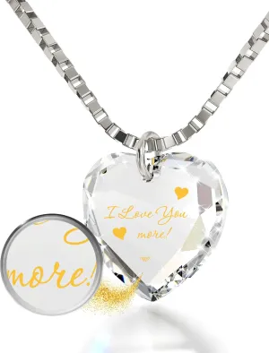Zirconia Romantic Charm, 18" Chain NanoStyle I Love You More Necklace Inscribed in Pure Gold on a Tiny Heart Shaped Pendant Birthday Gift for Women reapply epic crook Cubic 