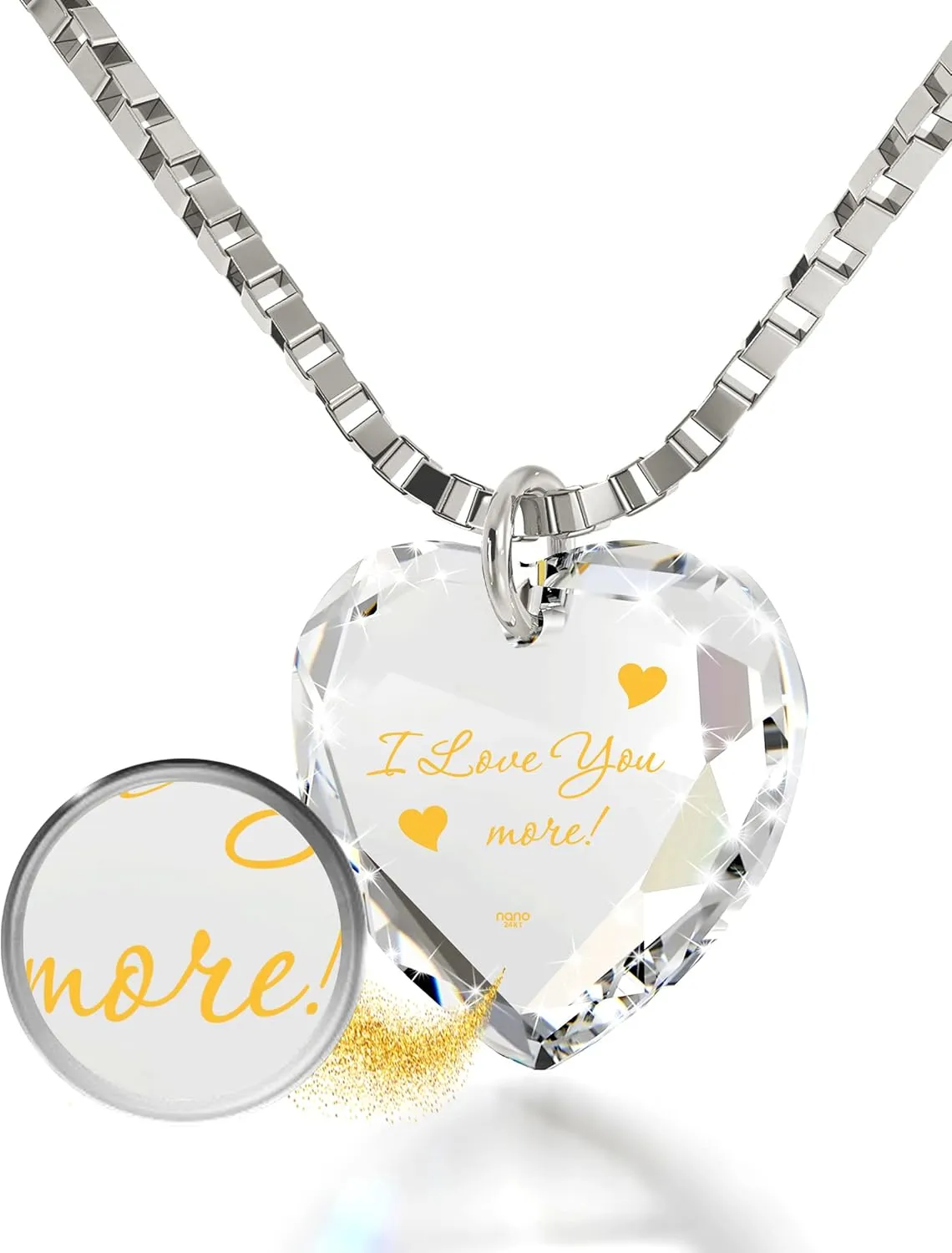 Zirconia Romantic Charm, 18" Chain NanoStyle I Love You More Necklace Inscribed in Pure Gold on a Tiny Heart Shaped Pendant Birthday Gift for Women reapply epic crook Cubic 